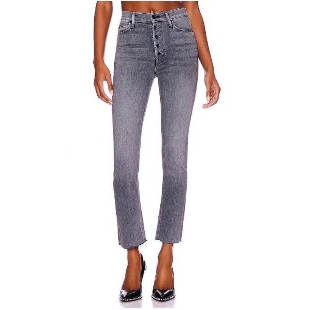 Mother The Pixie Dazzler Ankle Fray Women Size 27 Grey Button Fly Jeans Good